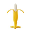 The Nuby Banana Teether features a cute peeled-banana shape with yellow peel-like handles and a textured white tip, plus the Nuby logo on the side—making it an adorable and practical teether for babies.