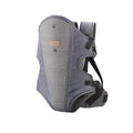 The Nuby Newborn Baby Carrier Dark Grey is a 3-in-1 design with adjustable shoulder straps, a padded front panel, secure buckles, and ergonomic support for safe, hands-free carrying of infants or small children.