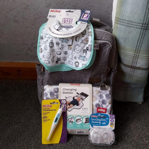 Nuby travel bag with baby items that go in