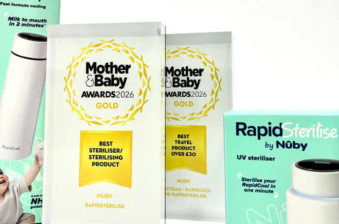 A close up of our two awards, won from Mother & Baby 2026.