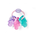 Introducing the Icy Bite Keys Teether Toy, featuring three colorful teething keys in purple, pink, and teal, all attached to a polka-dotted ring labeled Nuby. Perfect for soothing your baby during those teething stages.