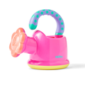 The Fun Watering Can is a colorful plastic bath toy with a pink body, yellow base, flower-shaped orange spout, and purple handle with green spots. Perfect for water play. Nûby branding appears on the side.