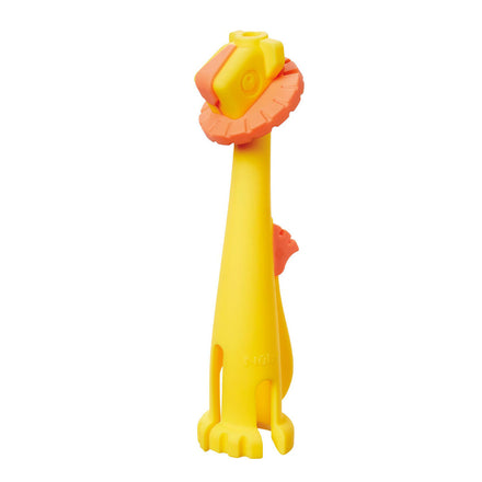 The Chompy Chube Teether in the design of yellow and orange forming the shape and look of a Lion.