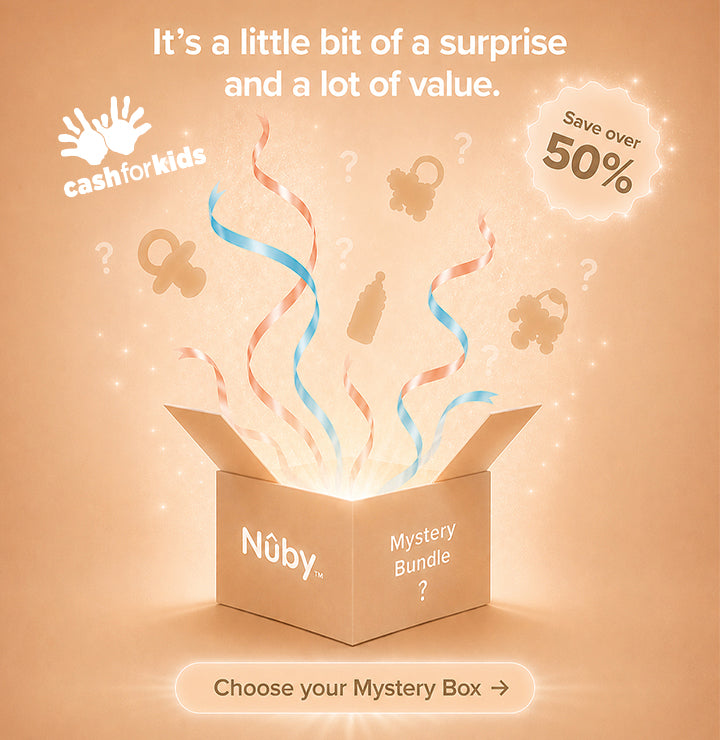 It’s a little bit of a surprise and a lot of value. Save over 50% with our Nuby Mystery Box. Plus we will donate £1 to Cash for Kids with every box sold. Choose your Mystery Box.