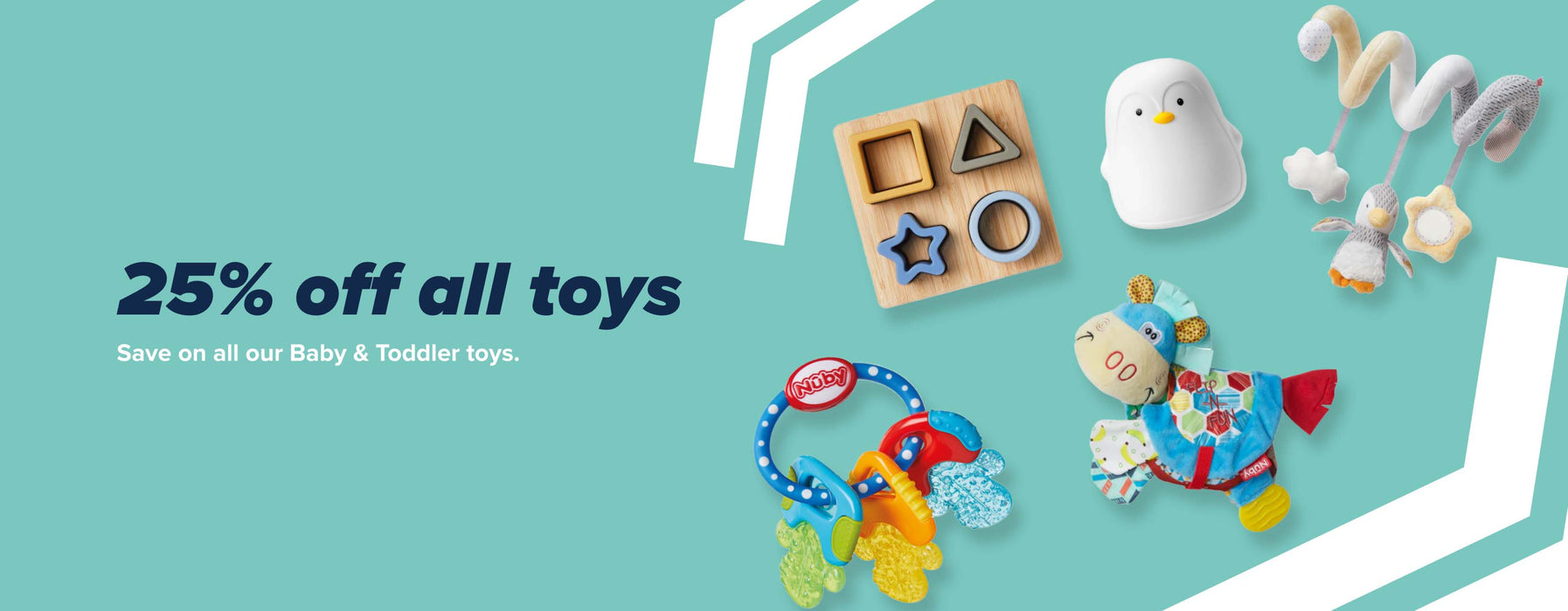 A range of toys by Nuby that are 25% off