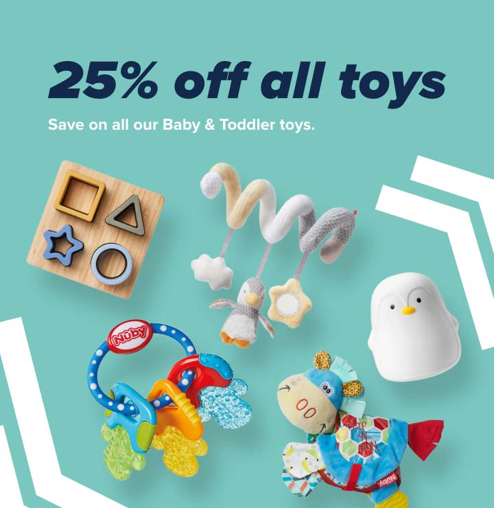 A handful of colourful baby toys created by Nuby.