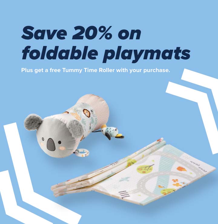 Save 20% on play mats and get a free Tummy Time roller with your purchase with this offer from Nuby.