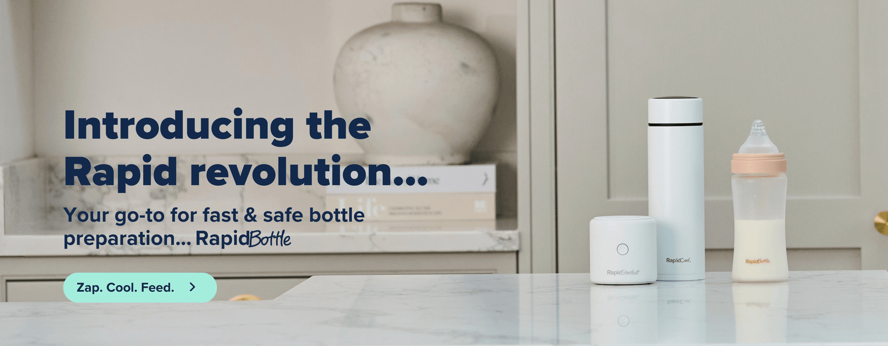 Introducing the new RapidBottle, a glass baby bottle which works with RapidSterilise. Your go-to duo for fast and safe bottle preparation.