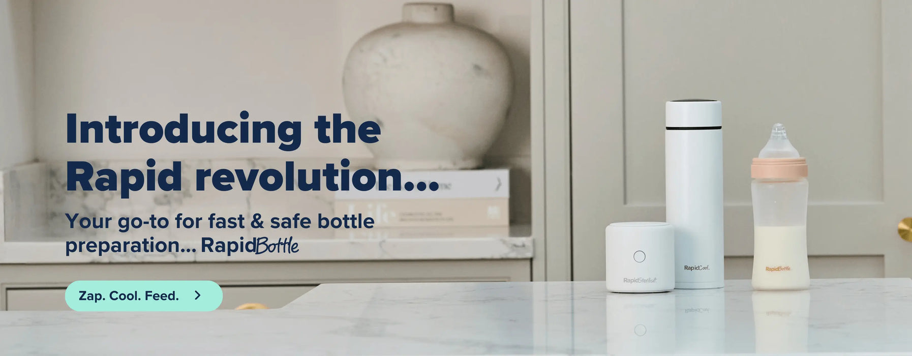 Introducing the new RapidBottle, a glass baby bottle which works with RapidSterilise. Your go-to duo for fast and safe bottle preparation.