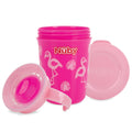 The Wonder 360 Mini Cup with Flamingos around the cup, the lids taken off.