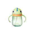 The Character Sippy Cup is a green, spill-proof cup for young children, featuring two handles and a monster-themed lid with big eyes and a blue horn.