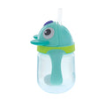 The Nuby UK Character Sippy Cup is a blue and green toddler cup designed like a cute fish with big eyes and fin, featuring a handle, weighted straw, and no-spill design—perfect for little hands. Shown on a white background.