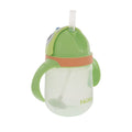 The Nuby UK Character Sippy Cup is a green, no-spill toddler cup with two handles, flip-top lid, built-in straw, and clear body—easy for little hands to hold.