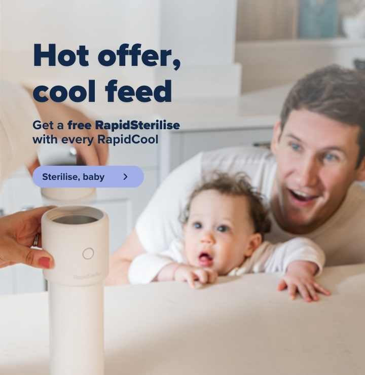 A close up of the RapidCool and RapidSterilise working in tandem by Nuby.