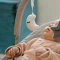 The hanging play objects from the Nuby bouncer chair.