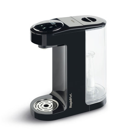 RapidHot Formula Preparation Machine Black in a black finish featuring a digital display on top and a clear water reservoir on the side.