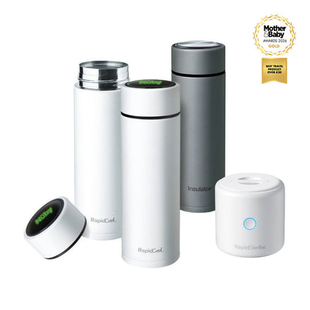 Cool and Sterilise Travel Set Rapid Bundle Nuby UK. This includes a RapidSterilise and RapidCool kit. Also with the Mother&Baby Gold Award for 2026.