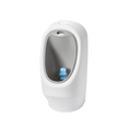 The Nuby My Real Urinal, a white wall-mounted urinal with a blue deodorizer, is designed for urinal and potty training. Isolated on a white background.