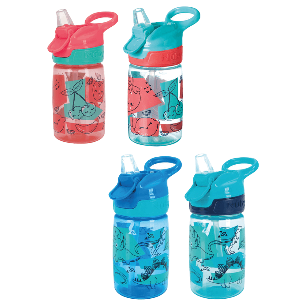 Incredible Gulp Water Bottles 4 pack, Strawberries & Dinosaurs – Nuby UK