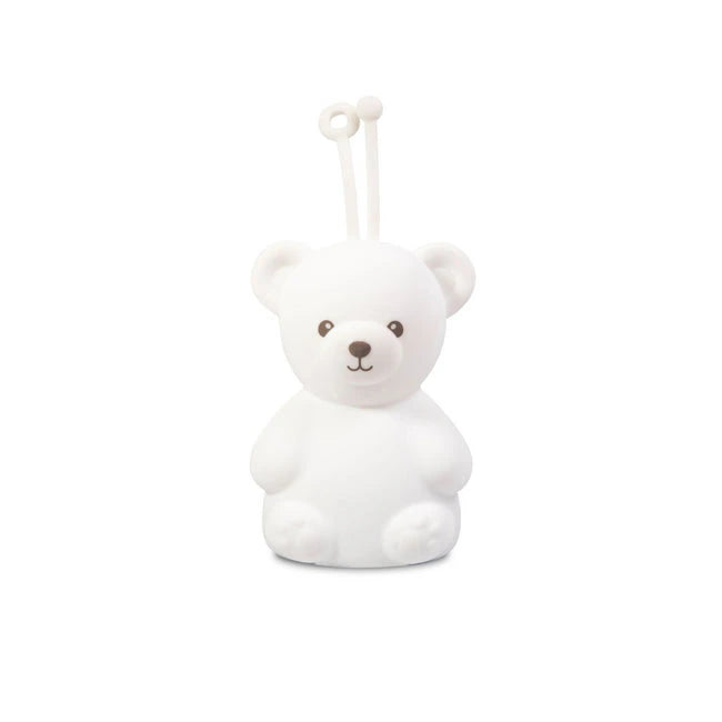 The Biscuit Bear Baby Night Light by Nuby UK is a soft silicone white bear with two small antennae, shown against a plain white background—ideal as a cozy baby night light.