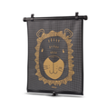 The Roller Blinds 2 Pack features black mesh shades with a cute, stylized lion face and yellow mane on a white background—perfect for adding fun and UV protection to your car for your little one.