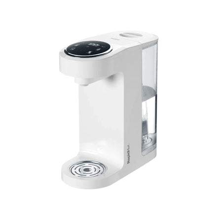 The Nuby UK RapidHot Formula Preparation Machine White features a digital control panel, transparent water reservoir, and removable drip tray—ideal as an instant bottle maker or infant formula machine with rapid boiling water.