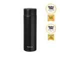 The Nuby Black RapidCool™ Portable Formula Feed Maker is a sleek, black insulated tumbler with a screw-on lid and RapidCool logo, ideal for fast formula cooling on the go and supporting NHS safe feeding guidelines. Shown on a plain white background while being accompanied by two awards from the Mother&Baby Awards across 2025 and 2026.