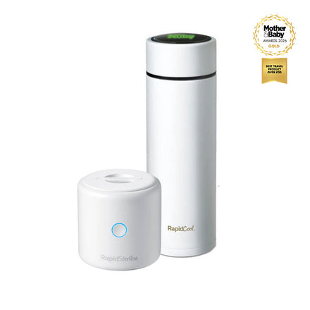Cool and Sterilise Rapid Bundle Nuby UK with the Mother & Baby Award for 2026 in the top right. Best Travel Product Over £30