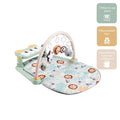 The Nuby Animal Adventures Piano Play Mat & Gym features a soft jungle mat, 3 piano modes, 5 removable sensory toys, and helps develop hand-eye coordination for babies.